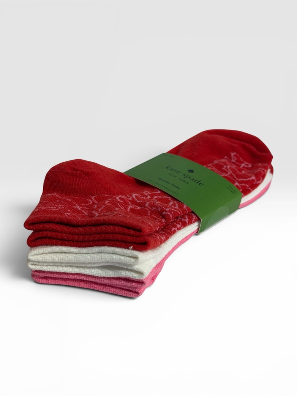 Kate Spade Women’s Red, Pink, & White Quarter Socks - 3-Pack NWT